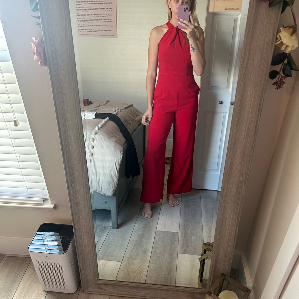 Red one piece jumpsuit!!